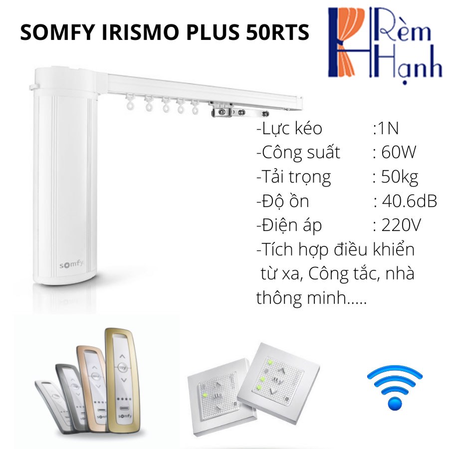 Rèm vải tự động với động cơ rèm cao cấp hãng Somfy mã Irismo Plus 50 RTS