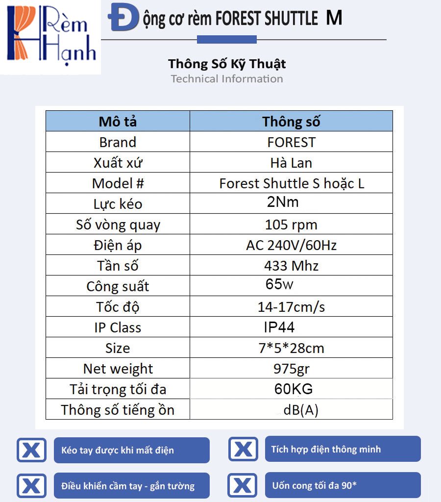 Rèm vải thông minh tích hợp động cơ rèm nhập khẫu Hàn Han mã Forest Shuttle M