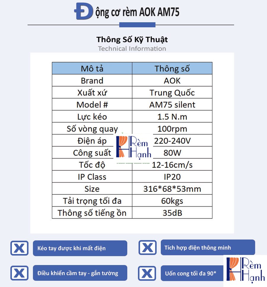 Rèm vải tự động với Động cơ rèm hãng AOK AM68
