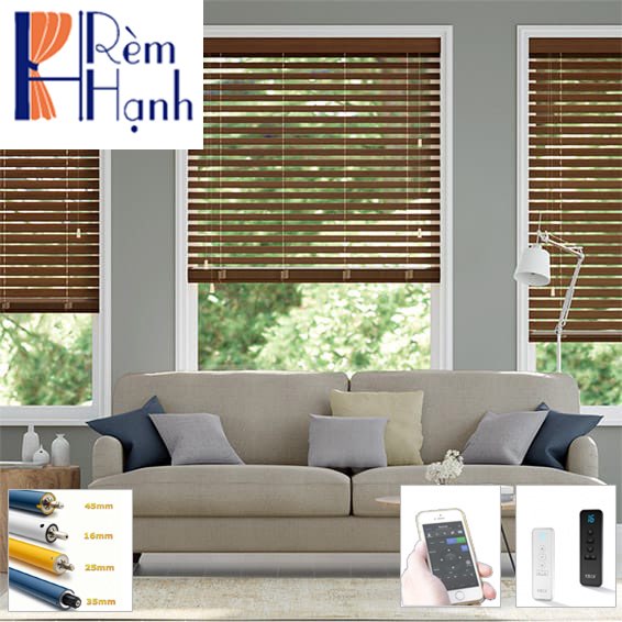 Rèm gỗ điện điều khiển với động cơ rèm Somfy TUBE NRO