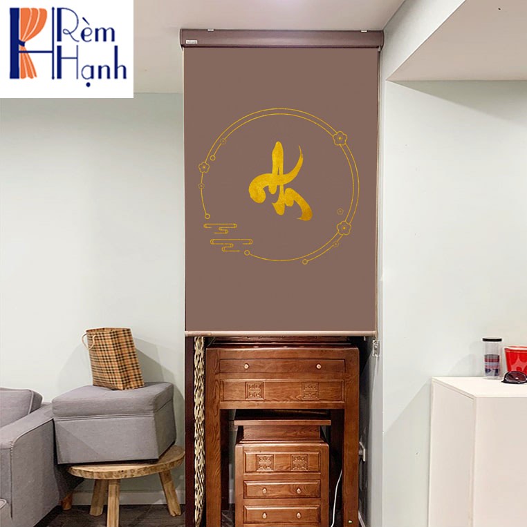 Mẫu rèm cửa phòng thờ in hoa sen đẹp RCBT2501-27