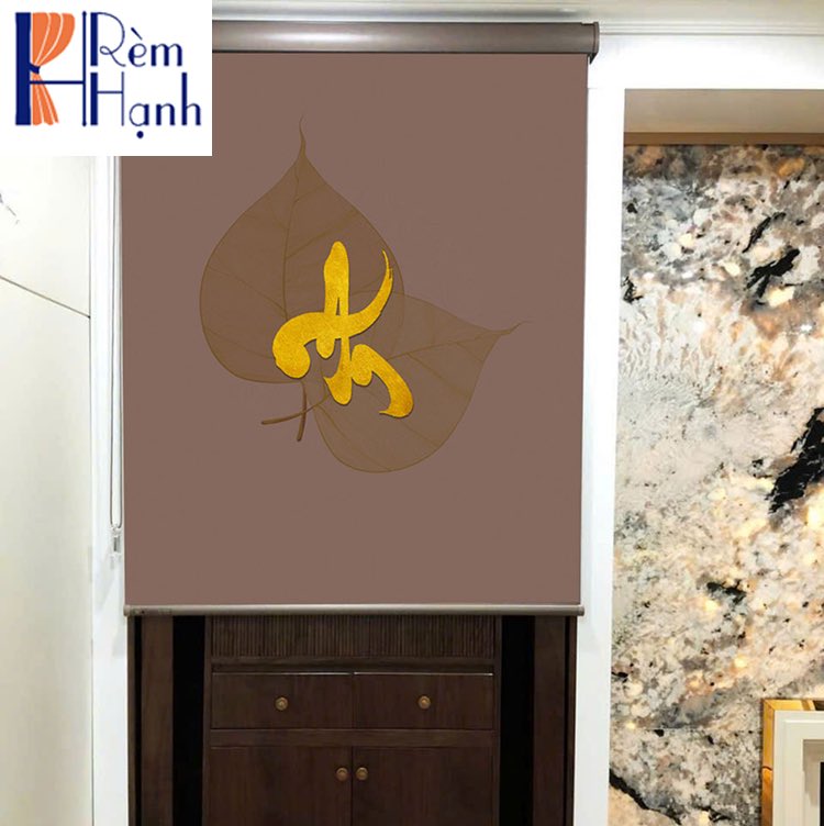 Rèm cuốn che ban thờ đẹp in họa tiết hoa sen RCBT2501-26