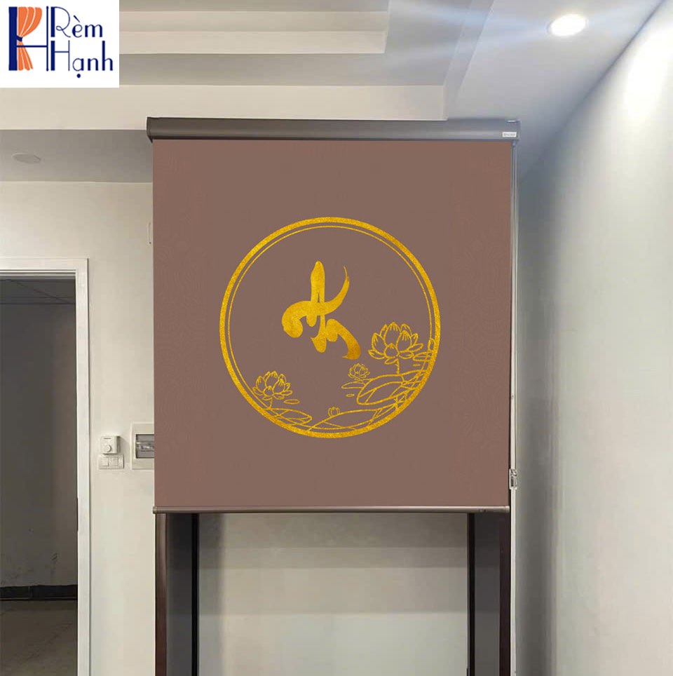 Rèm che ban thờ chung cư in hoa sen đẹp RCBT2501-25