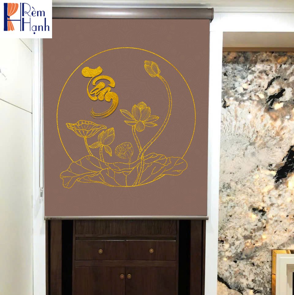 Rèm chắn che ban thờ in hoa sen đẹp RCBT2501-21