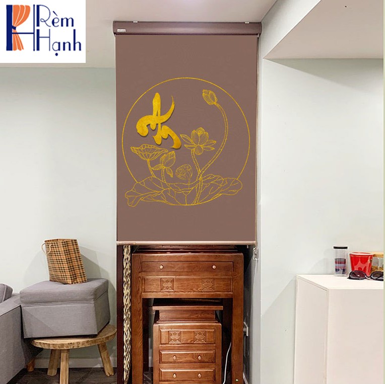 Rèm chắn bàn thờ đẹp in họa tiết hoa sen RCBT2501-19