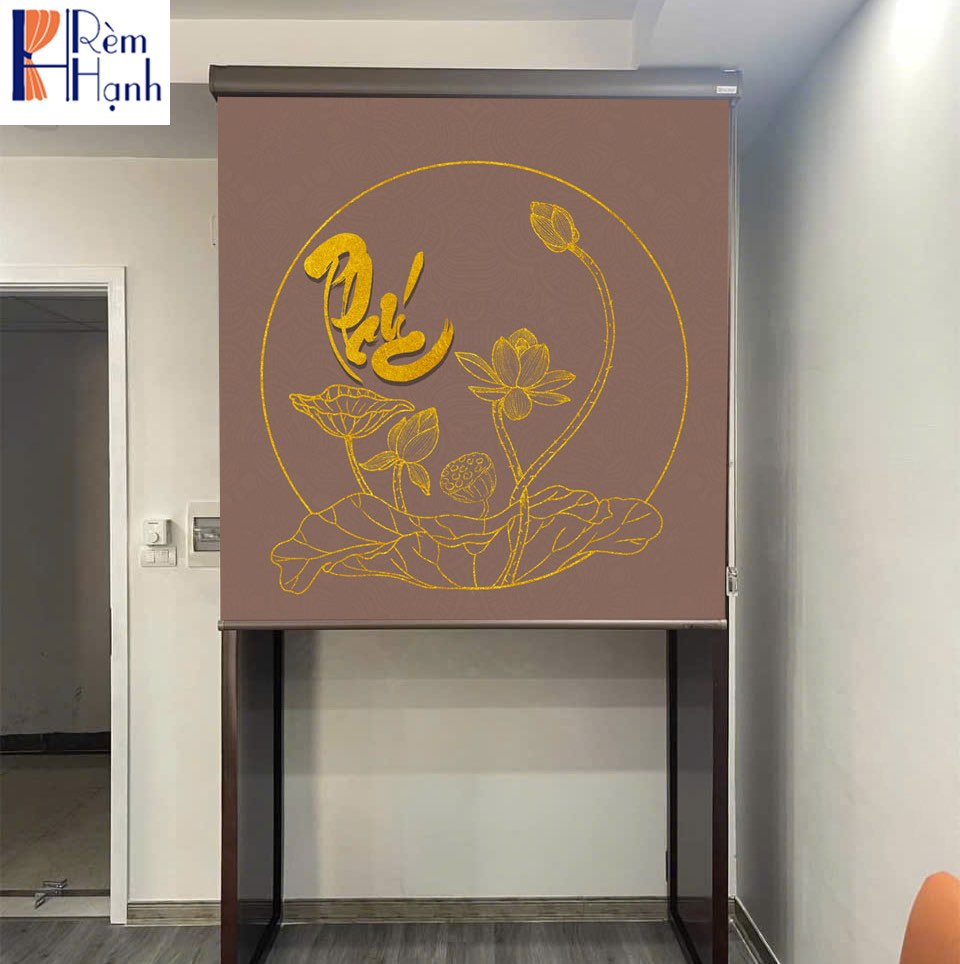 Rèm chắn bàn thờ giá rẻ in hoa sen cực đẹp RCBT2501-18