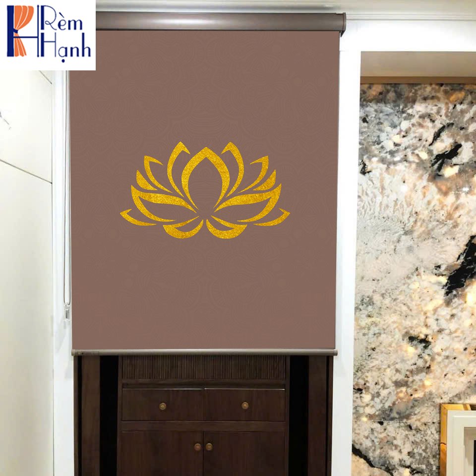 Rèm che ban thờ chung cư in hoa sen đẹp RCBT2501-05