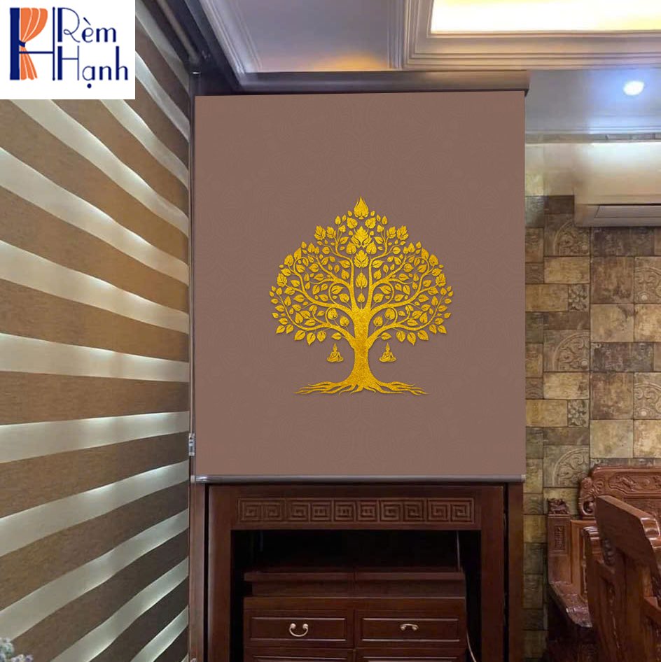 Mành rèm che ban thờ in hoa sen đẹp RCBT2501-04