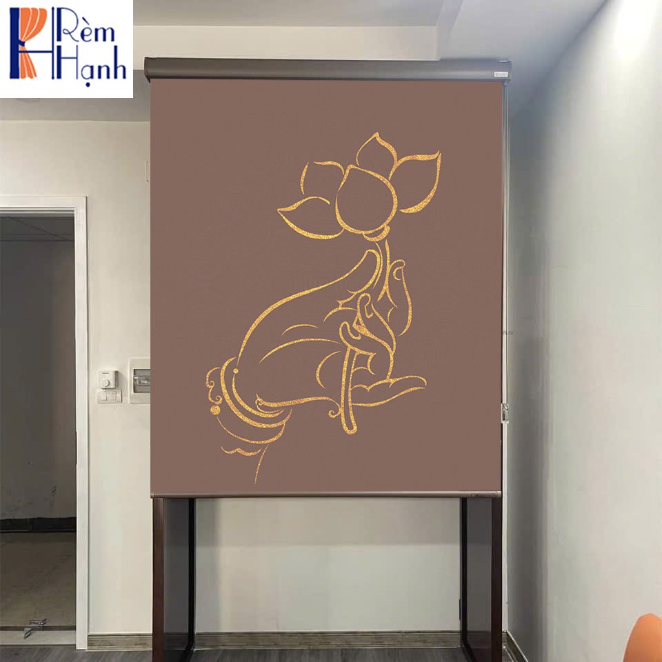 Mẫu rèm che bàn thờ đẹp in họa tiết hoa sen RCBT-82