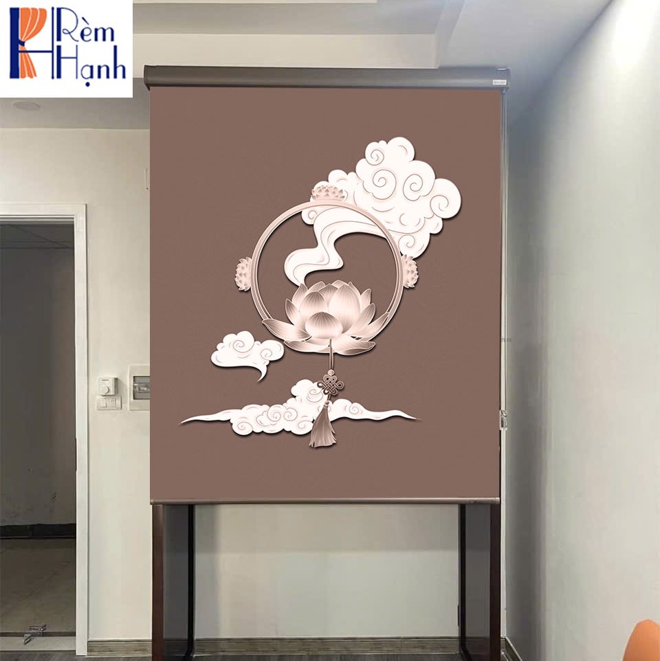Mẫu Rèm che ban thờ in hoa sen đẹp RCBT-81
