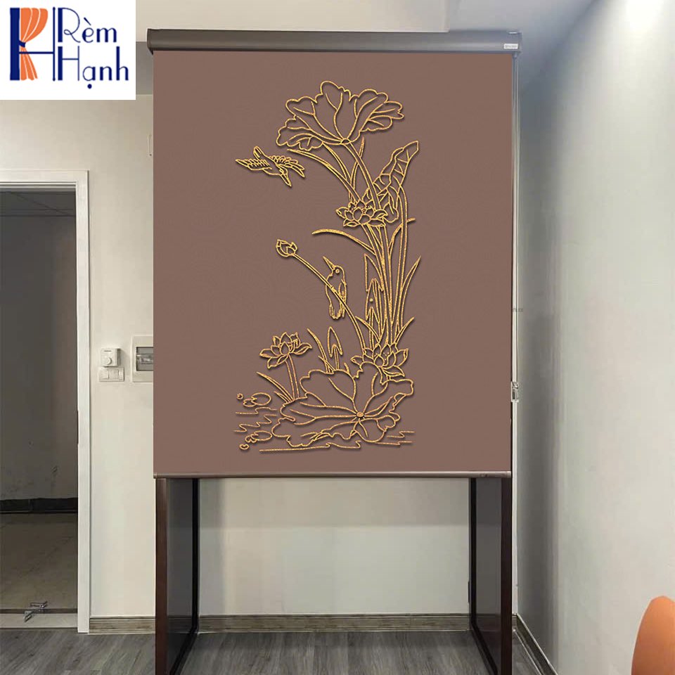 Rèm che ban thờ in hoa sen đẹp RCBT-77