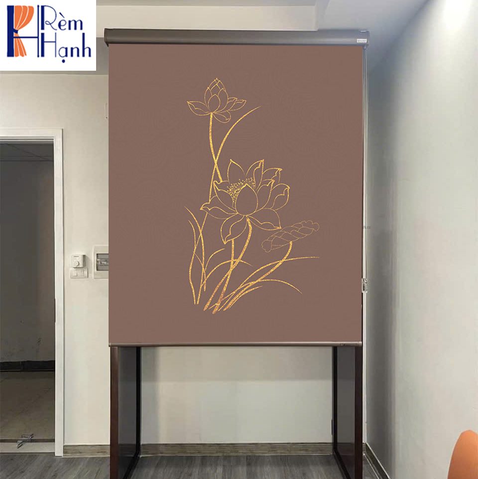 Rèm bàn thờ chung cư đẹp in hoa sen RCBT-74