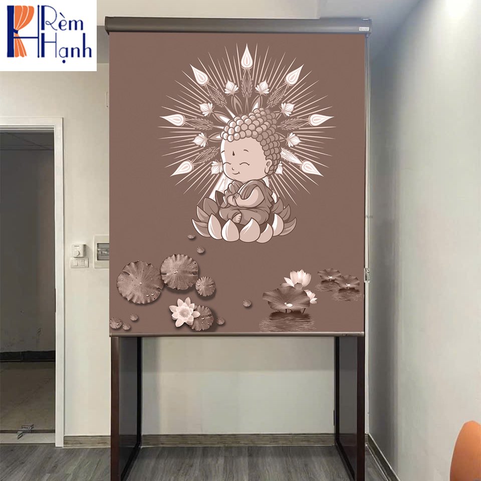Rèm bàn thờ hiện đại in biểu tượng phật đẹp RCBT-67