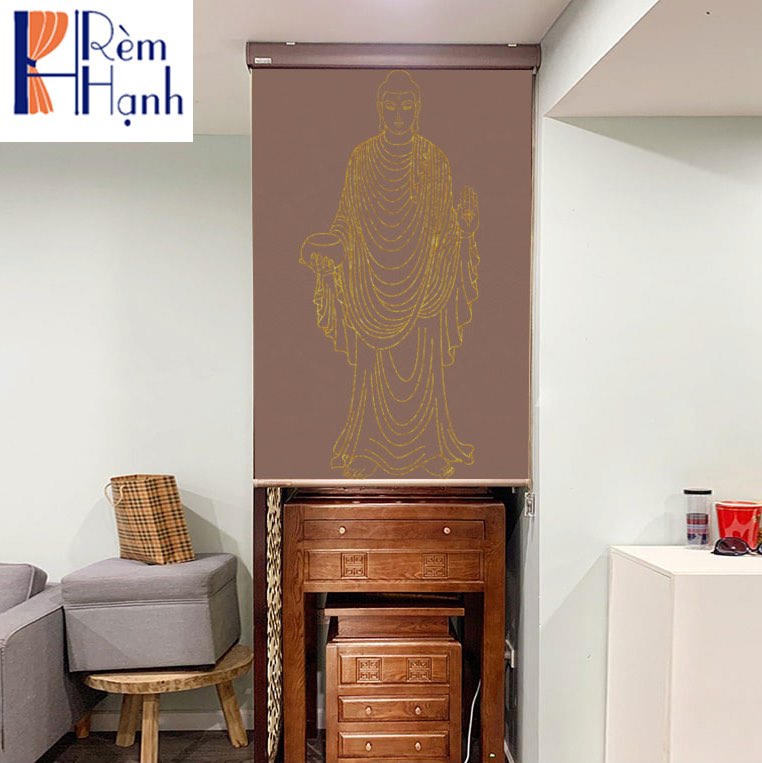 Rèm che ban thờ in hoa sen đẹp RCBT-60