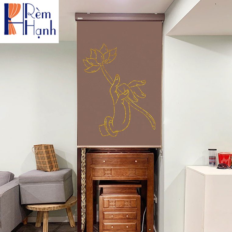 Rèm che ban thờ in hoa sen đẹp RCBT-59