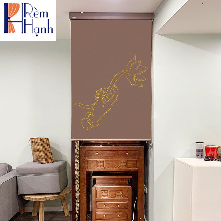 Rèm che ban thờ in hoa sen đẹp RCBT-58