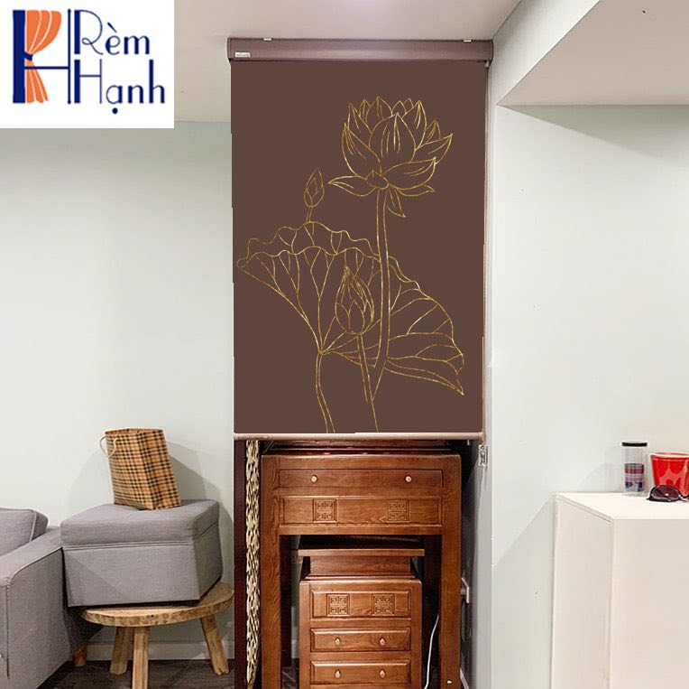 Rèm che ban thờ in hoa sen đẹp RCBT-56