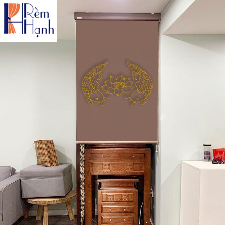 Rèm che ban thờ in hoa sen đẹp RCBT-55