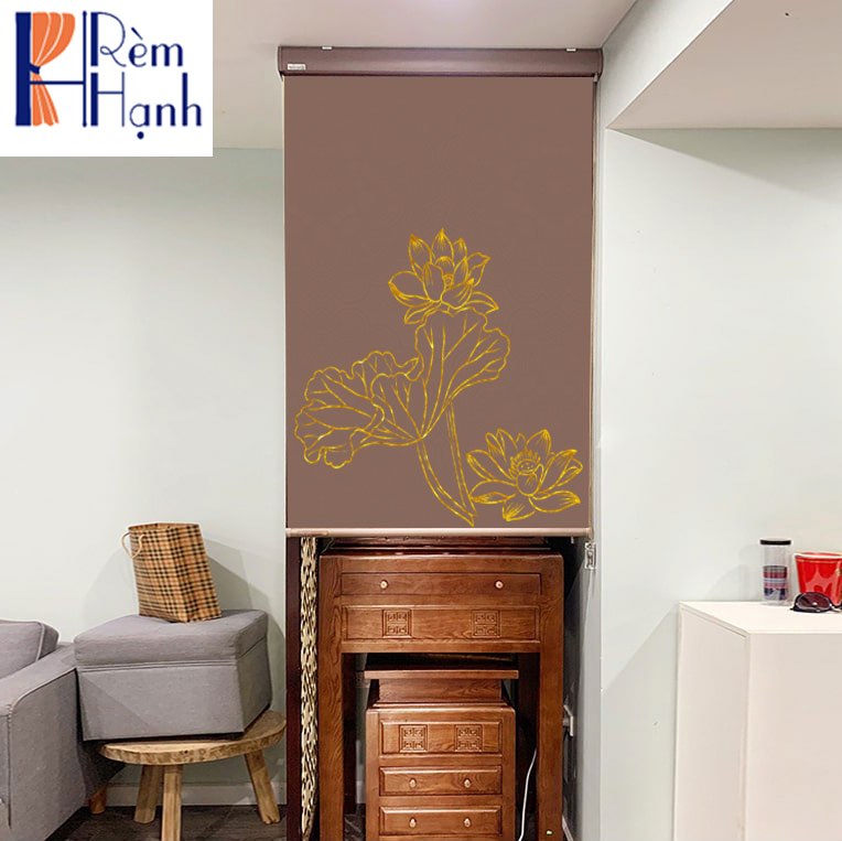 Rèm che ban thờ in hoa sen đẹp RCBT-54