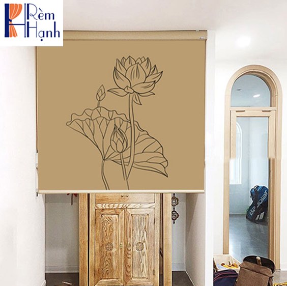 Rèm che ban thờ in hoa sen đẹp RCBT-53