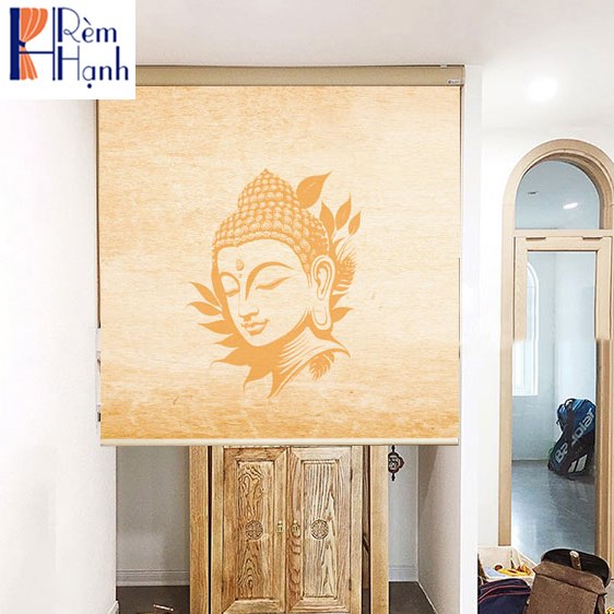 Rèm che bàn thờ in biểu tượng phật giáo đẹp RCBT-52