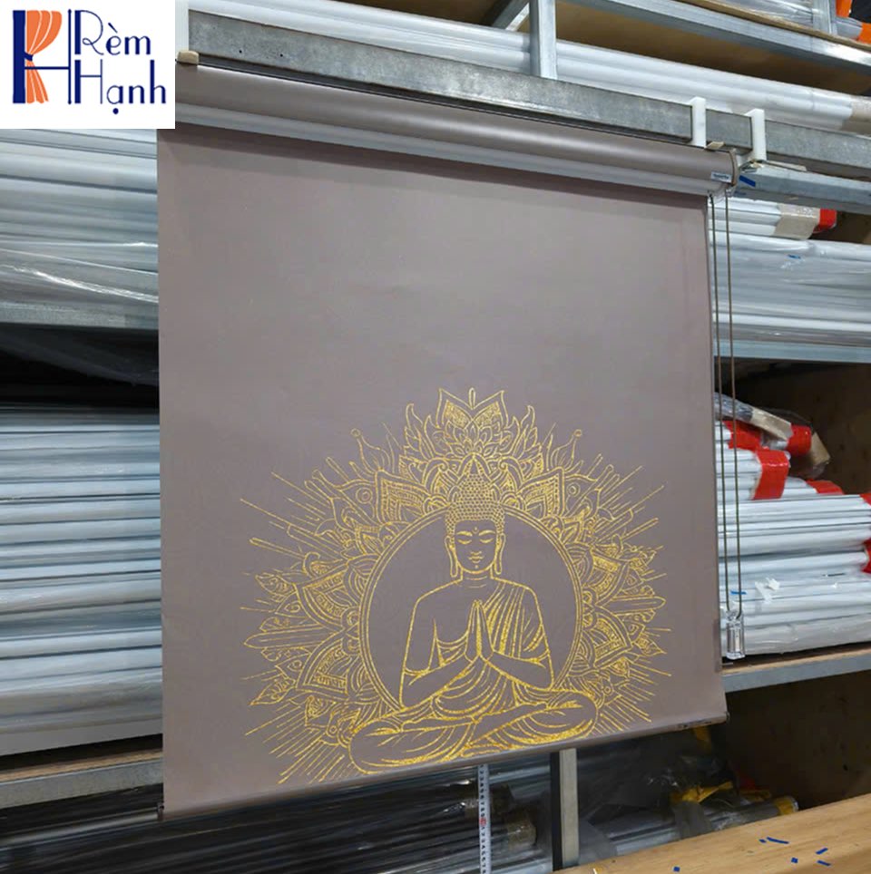 Rèm che bàn thờ in biểu tượng phật giáo đẹp RCBT-52