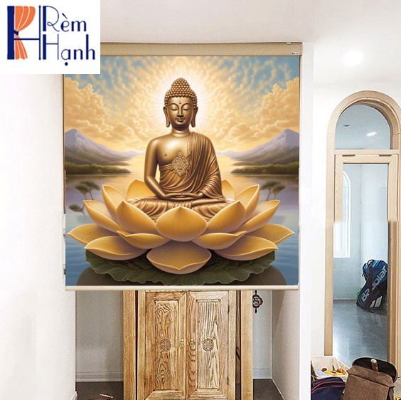 Rèm bàn thờ đẹp in biểu tượng phật giáo RCBT-51