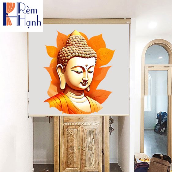 Rèm che ban thờ in hoa sen đẹp RCBT-48