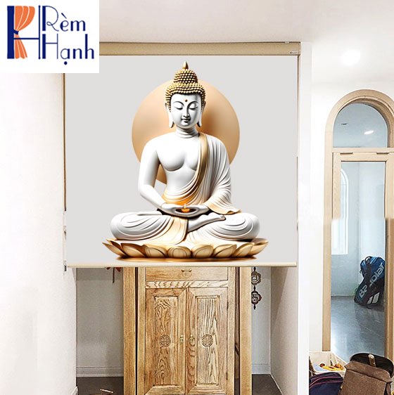 Rèm trang trí bàn thờ đẹp in họa tiết hoa sen RCBT-46