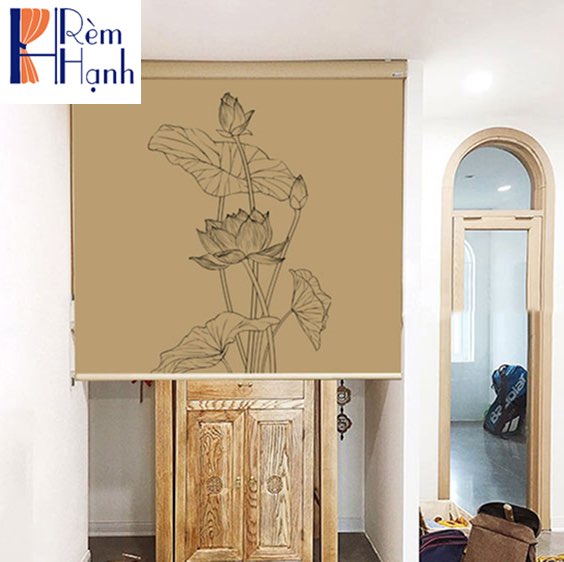 Rèm trang trí bàn thờ in hoa sen đẹp RCBT-44