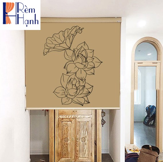 Rèm che bàn thờ hiện đại in họa tiết hoa sen RCBT-43