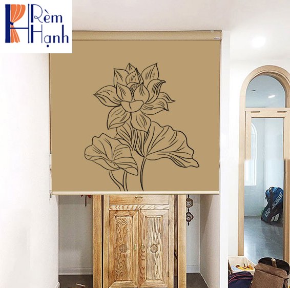 Rèm che bàn thờ hiện đại in hoa sen đẹp RCBT-42