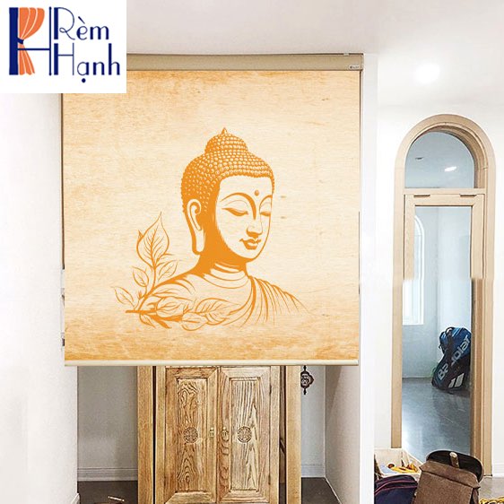 Rèm che bàn thờ chung cư giá rẻ in hoa sen đẹp RCBT-41