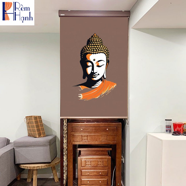 Rèm che bàn thờ gia tiên in hoa sen đẹp RCBT-39