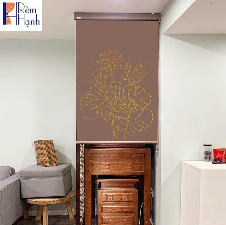 Rèm che ban thờ in hoa sen đẹp RCBT-36