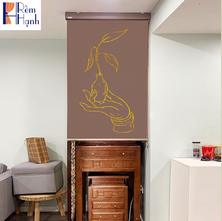 Rèm che ban thờ in hoa sen đẹp RCBT-35