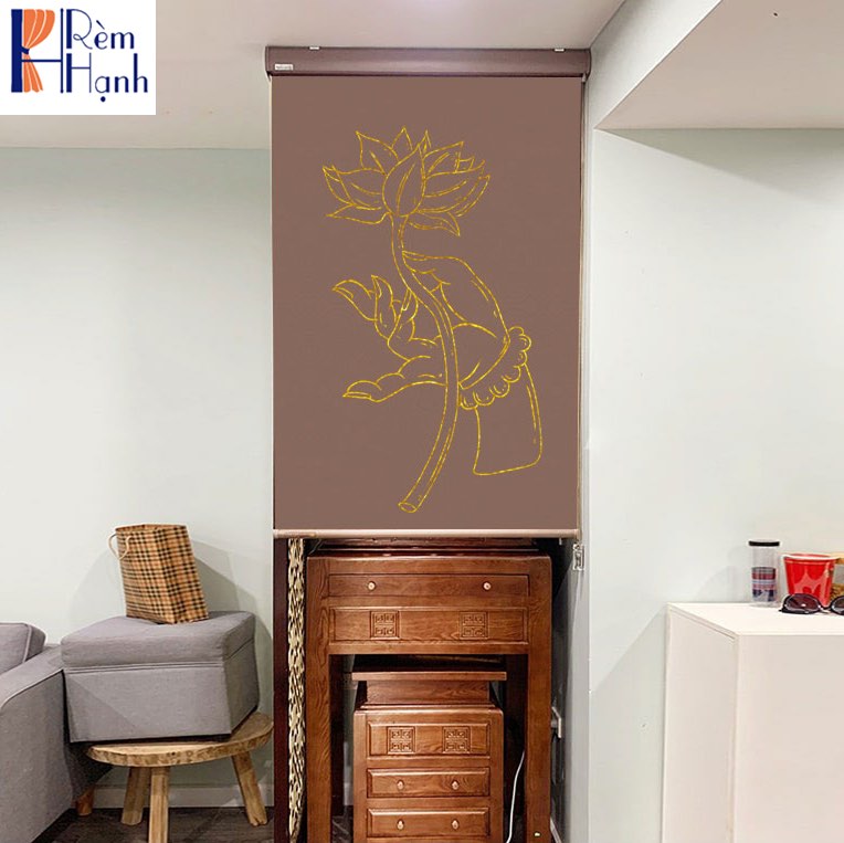 Rèm che ban thờ in hoa sen đẹp RCBT-33