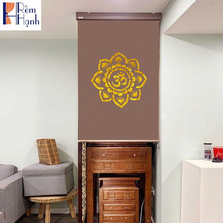 Rèm che ban thờ in hoa sen đẹp RCBT-32