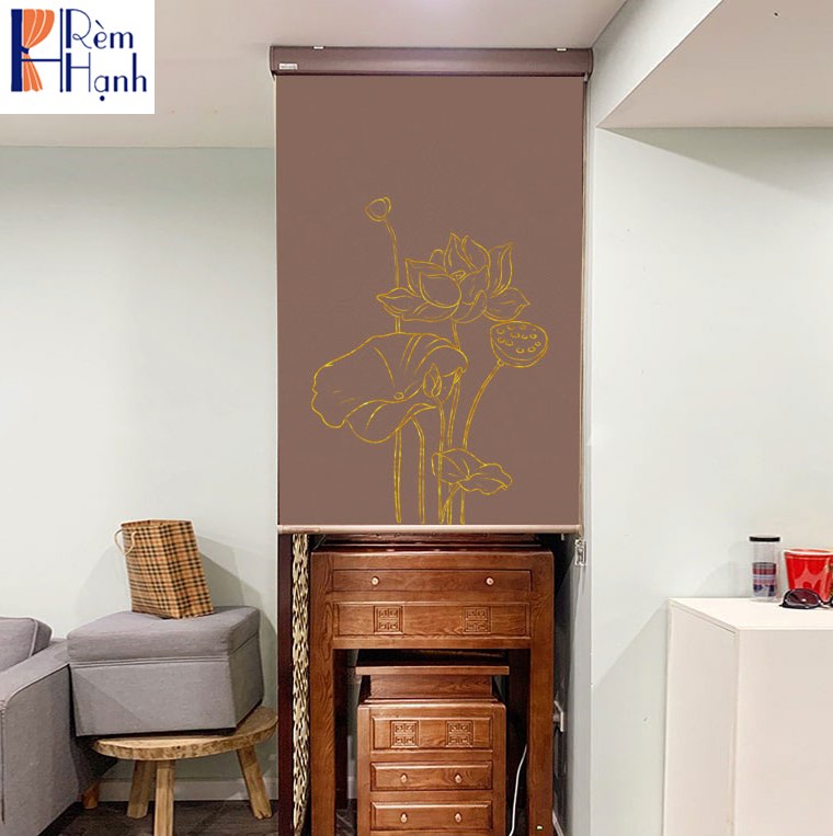 Rèm che ban thờ in hoa sen đẹp RCBT-31