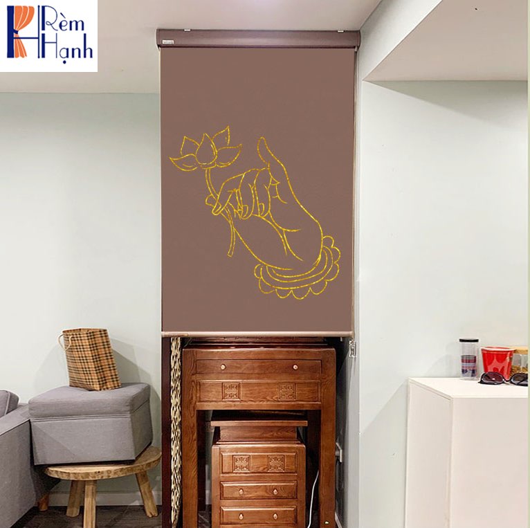 Rèm che ban thờ in hoa sen đẹp RCBT-27