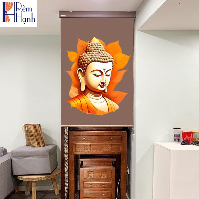 Rèm che ban thờ in hoa sen đẹp RCBT-26