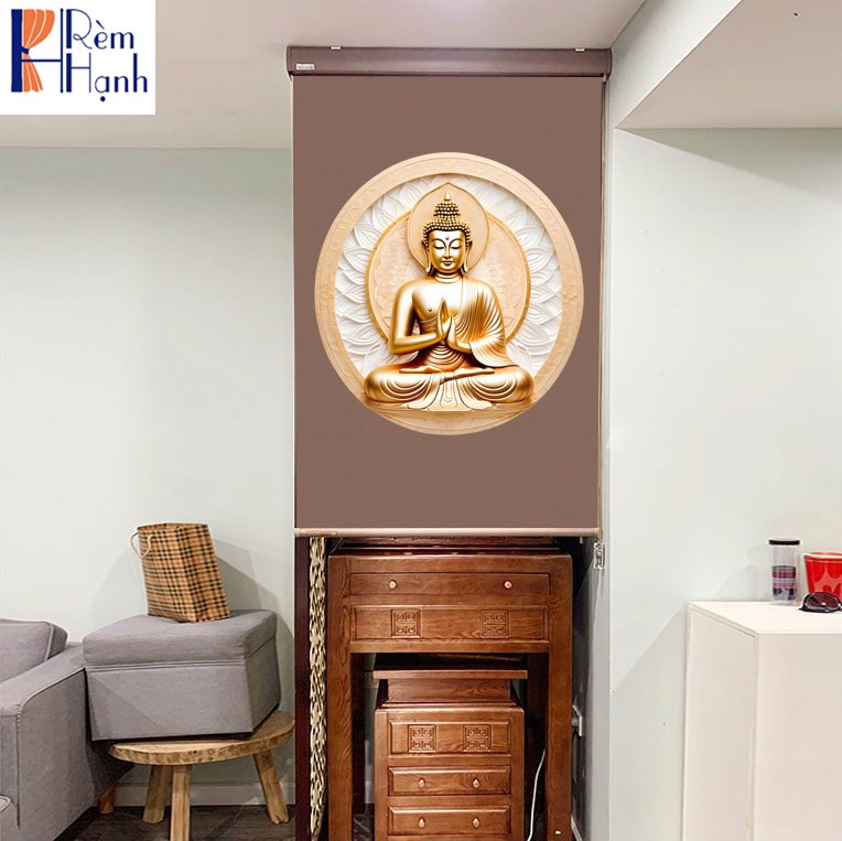 Rèm che ban thờ in hoa sen đẹp RCBT-25