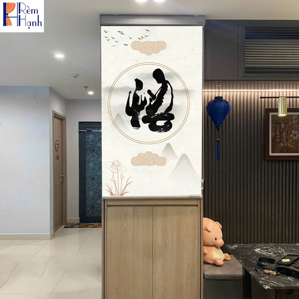 Rèm che ban thờ in hoa sen đẹp RCBT-23