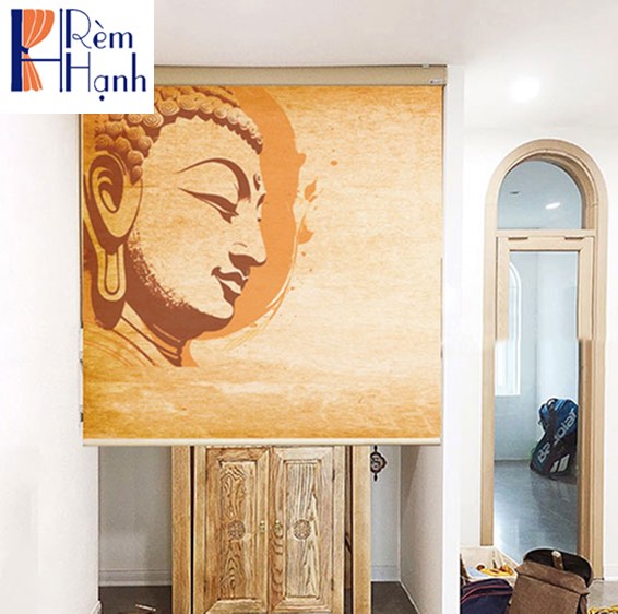 Rèm che ban thờ in hoa sen đẹp RCBT-22