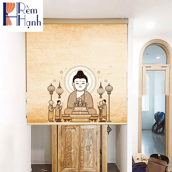 Rèm che ban thờ in hoa sen đẹp RCBT-20