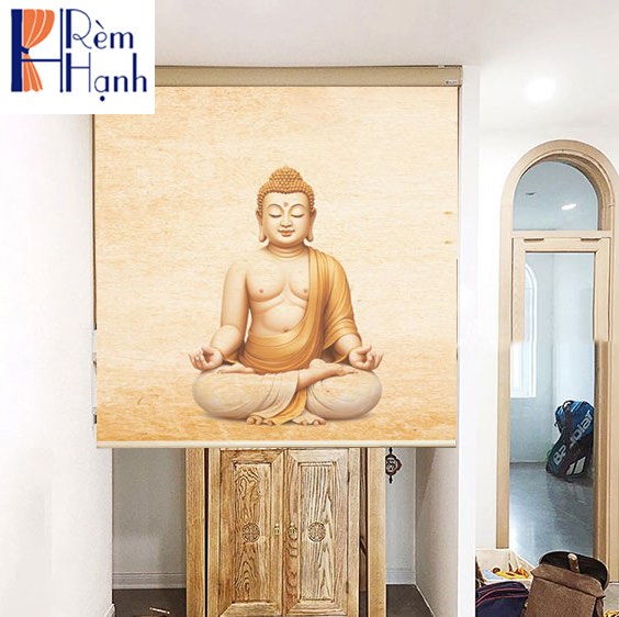 Rèm che ban thờ in hoa sen đẹp RCBT-19