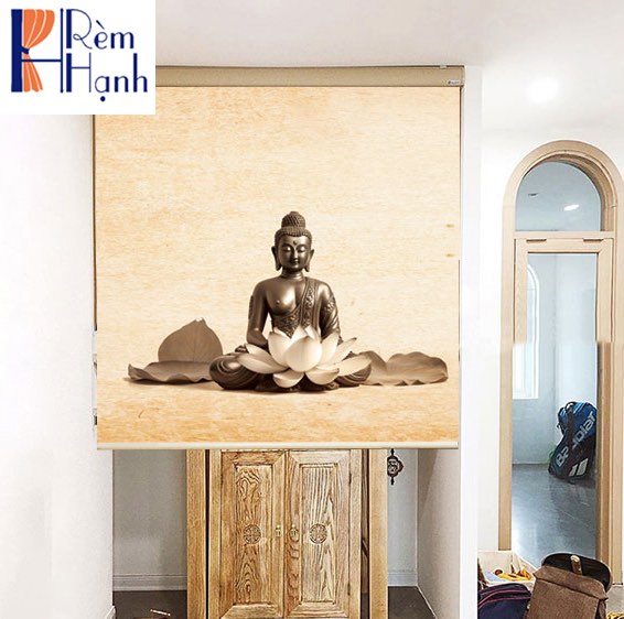 Rèm che ban thờ in hoa sen đẹp RCBT-18