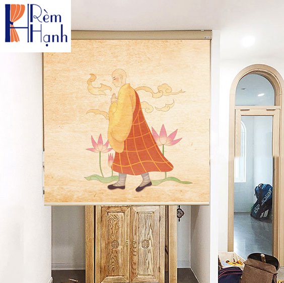 Rèm che ban thờ in hoa sen đẹp RCBT-17