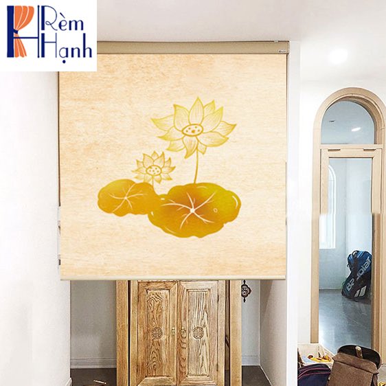 Rèm che ban thờ in hoa sen đẹp RCBT-16