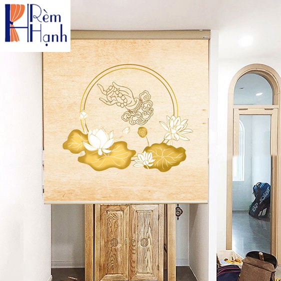 Rèm che ban thờ in hoa sen đẹp RCBT-15